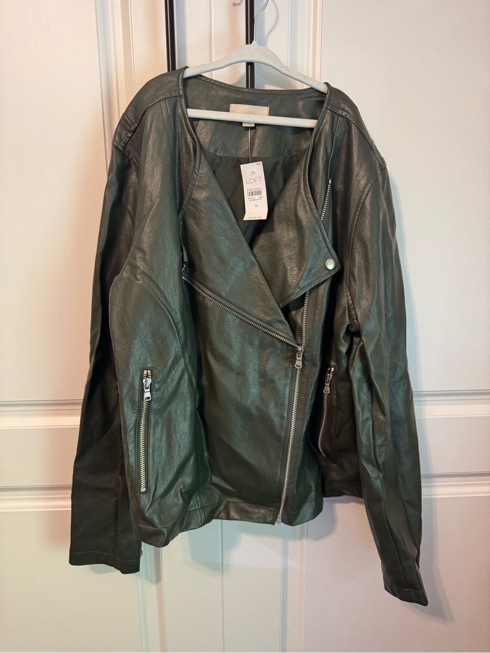 New LOFT Dark Green Faux Leather Asymmetrical Moto Jacket